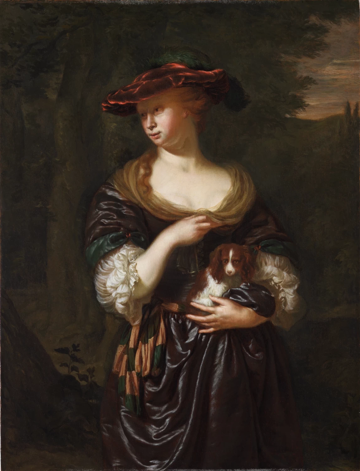 Donna con cane in braccio in un paesaggio - Collezione Leiden, New York